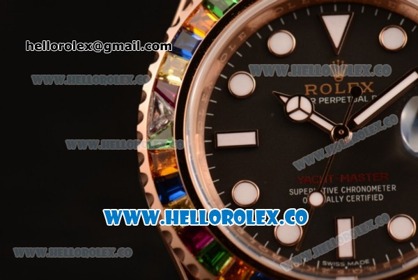 Rolex Yacht-Master 40 Swiss ETA 2824 Automatic Steel Case with Black Dial White Dots Markers Colorful Sapphire Bezel and Black Rubber Strap (NOOB) - Click Image to Close
